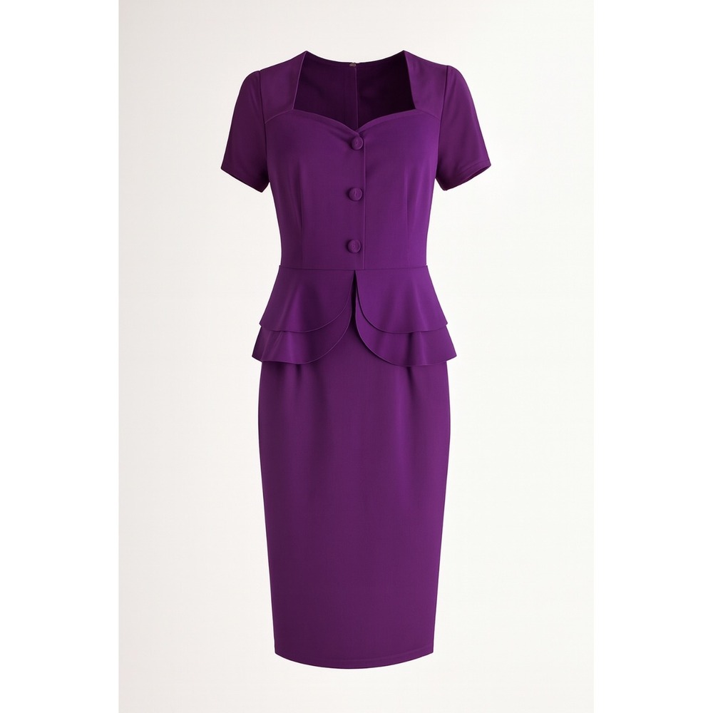 Aisize Purple Peplum Sheath Dress Vintage Retro Y2K Minimalist Workwear Womens M